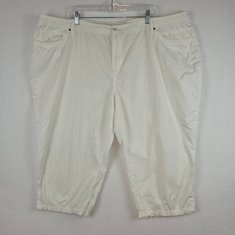 Avenue Plus Size Capri Pants Women 26 White Cropped Cotton Stretch SKU 048